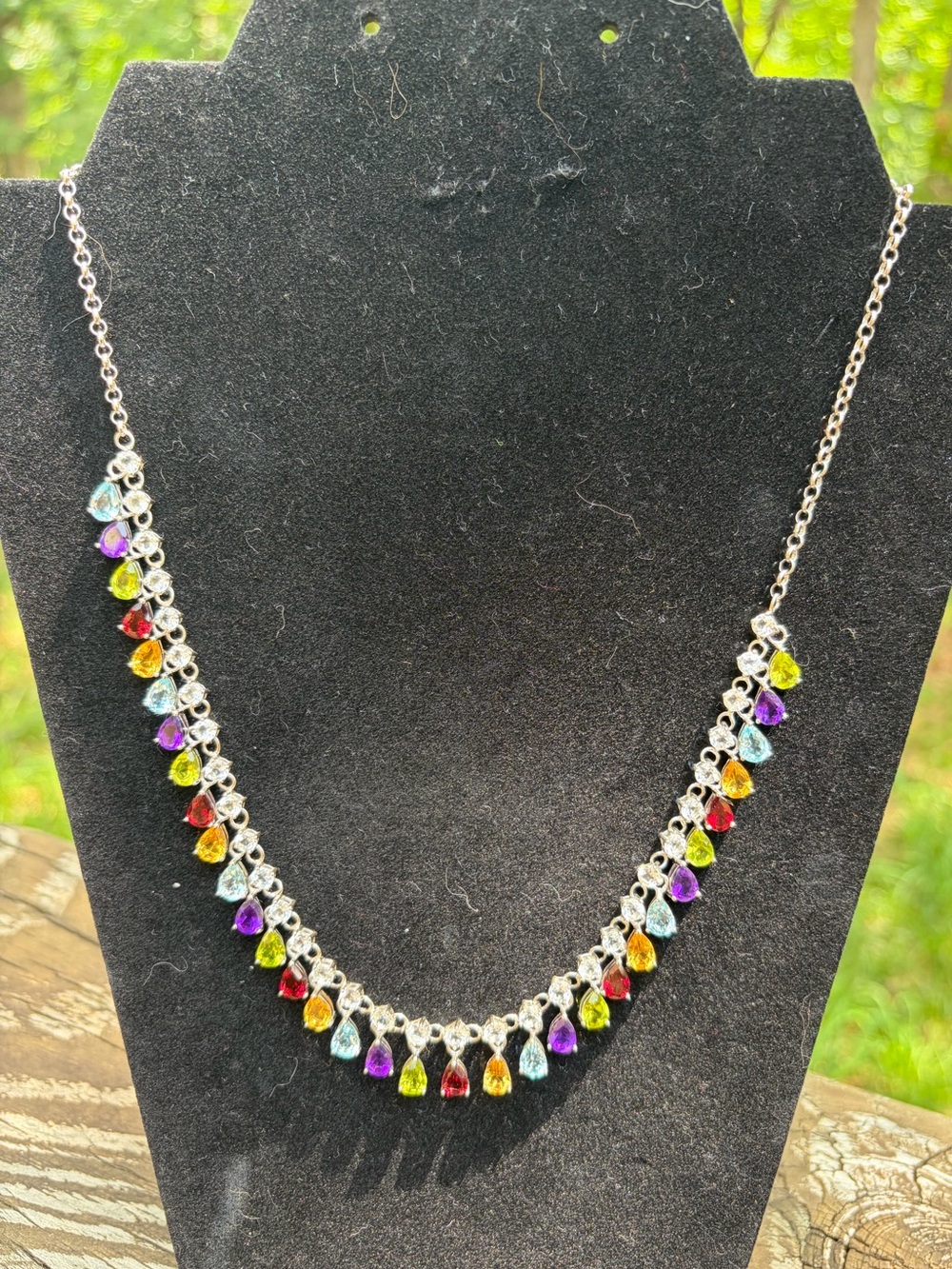 Rhodium over 925 SS Topaz & Multi Gemstone Necklace